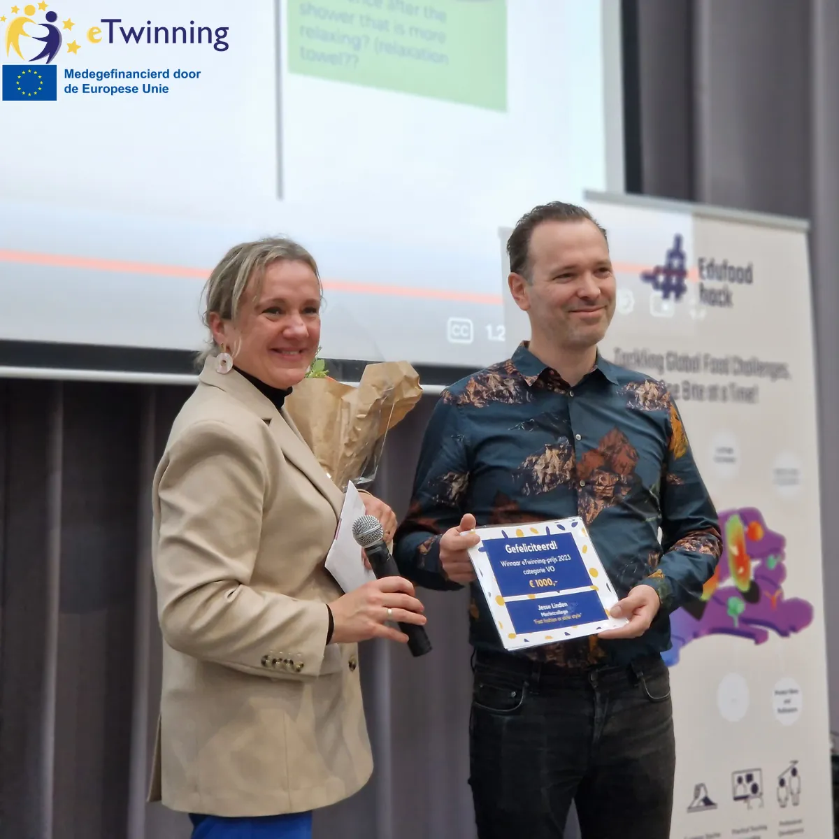 Uitreiking eTwinning prijs (categorie vo) op het Merlet College in Cuijk