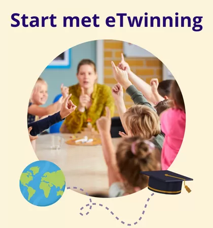 Start met eTwinning, digitaal samenwerken met klassen in het buitenland. Leerlingen steken hun hand op.